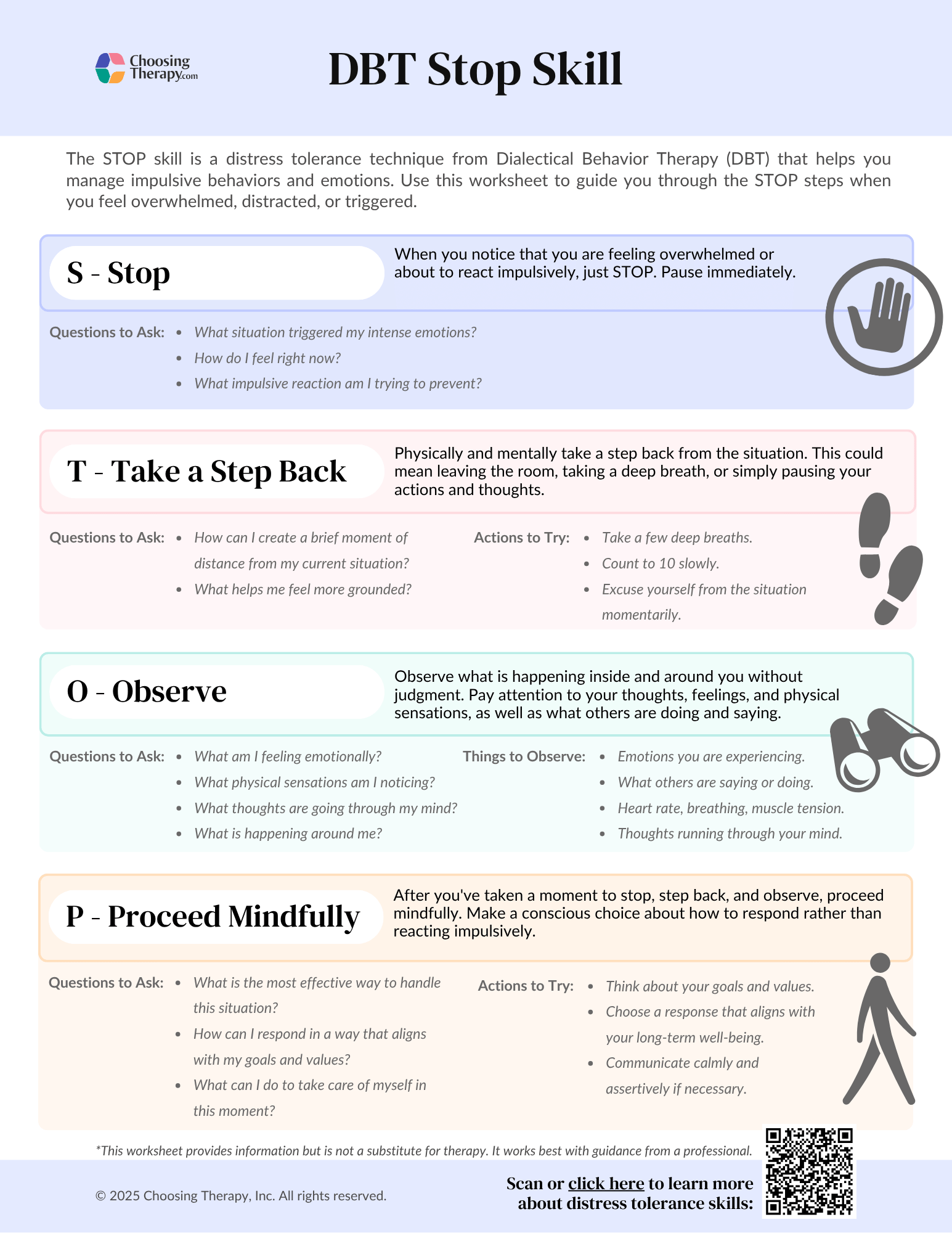 Free DBT STOP Skill Worksheet Printable PDF ChoosingTherapy