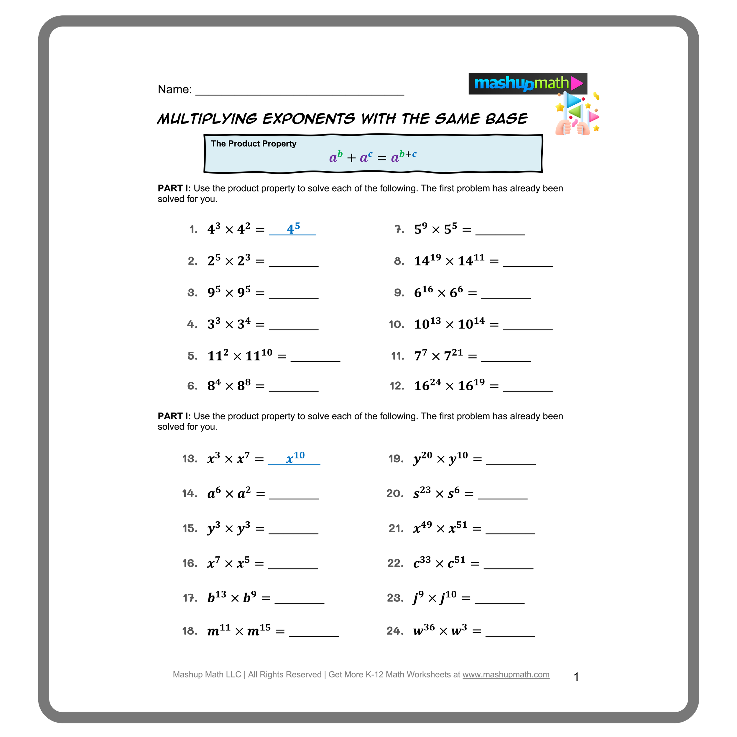 Free Exponent Rules Worksheets Printable With Answers Mashup Math