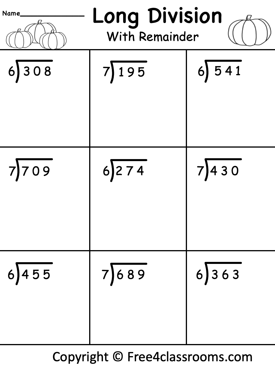 long division worksheet