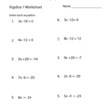 Free Printable Algebra 1 Worksheets Also Available Online Worksheets Library
