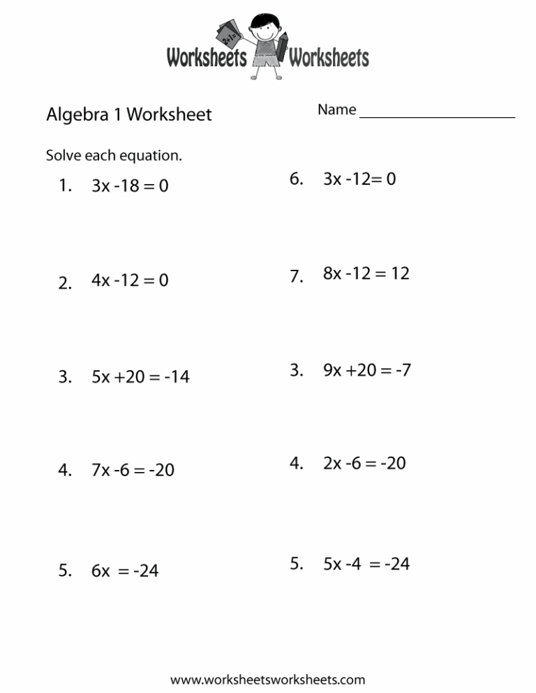 Free Printable Algebra 1 Worksheets Also Available Online Worksheets Library