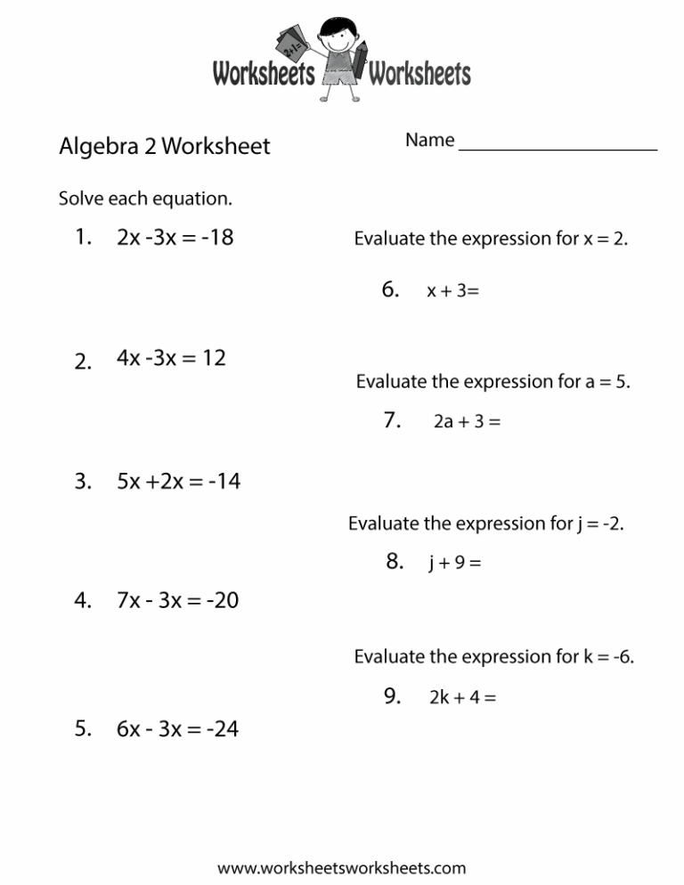 Free Printable Algebra 2 Review Worksheet Worksheets Library