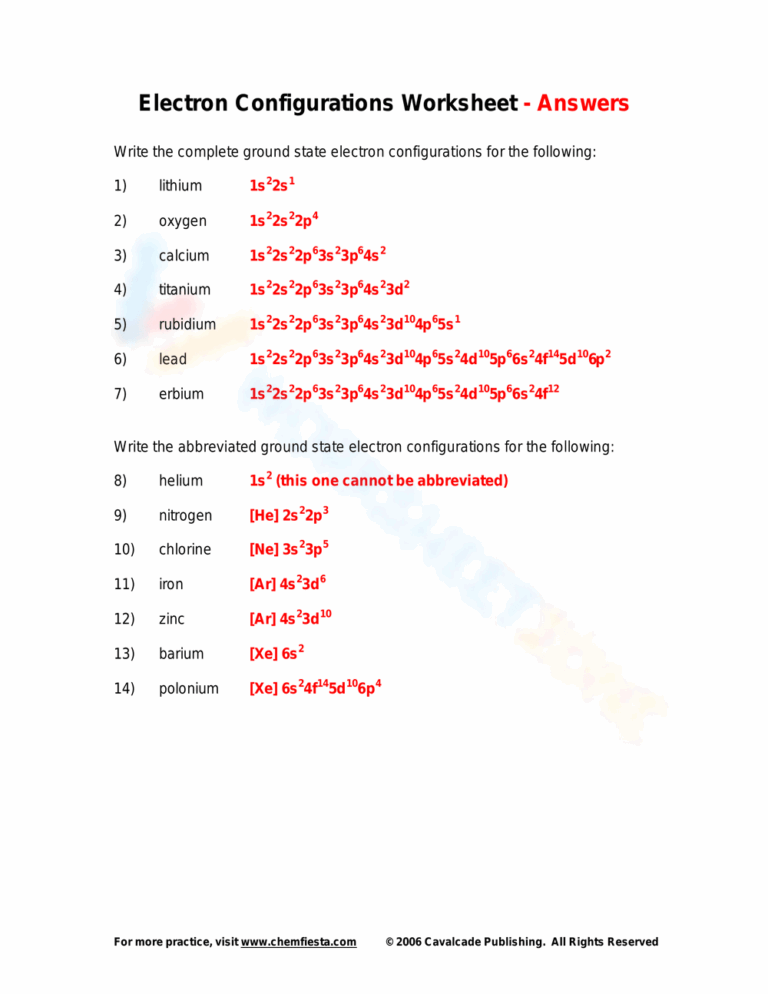 Free Printable Electron Configuration Practice Worksheets Worksheets Library
