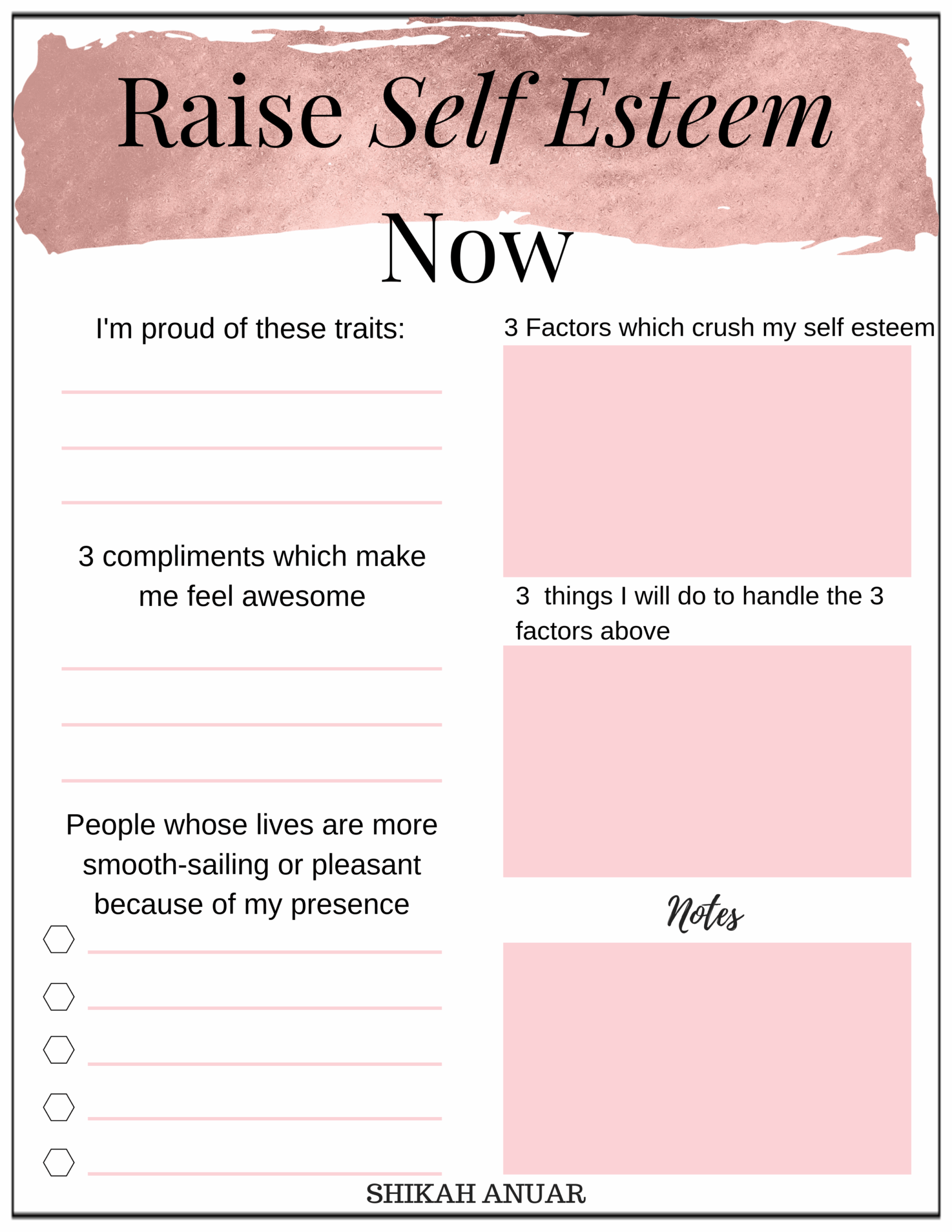 self esteem worksheets