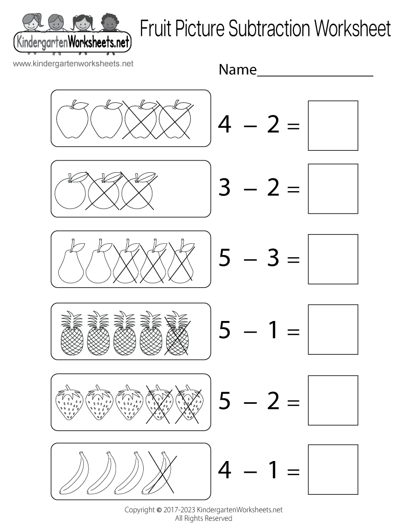 Fruit Picture Subtraction Worksheet Free Printable Digital PDF