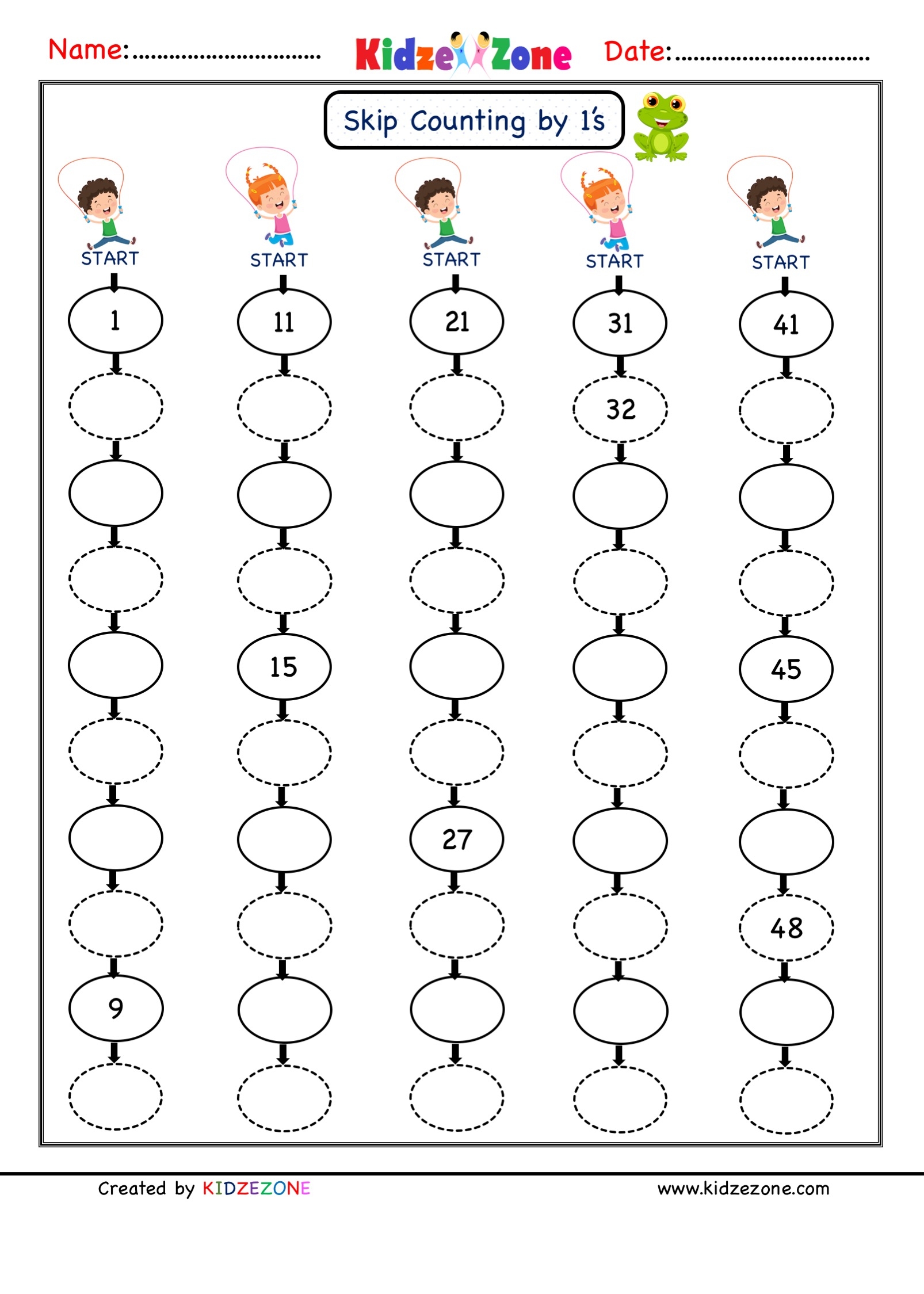 Grade 1 Math Number Worksheets Skip Counting By 1 Practice 21 Worksheets Library