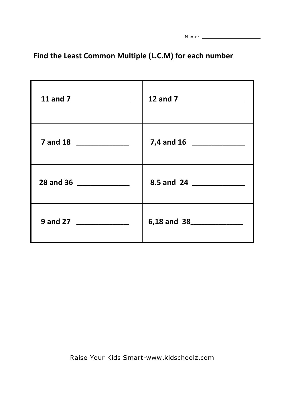 least common multiple worksheet least common multiple worksheet