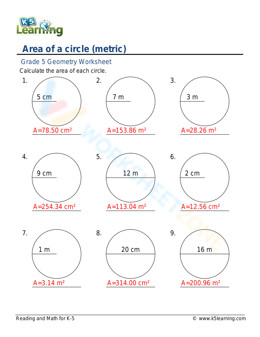 Grade 5 Circles Worksheets