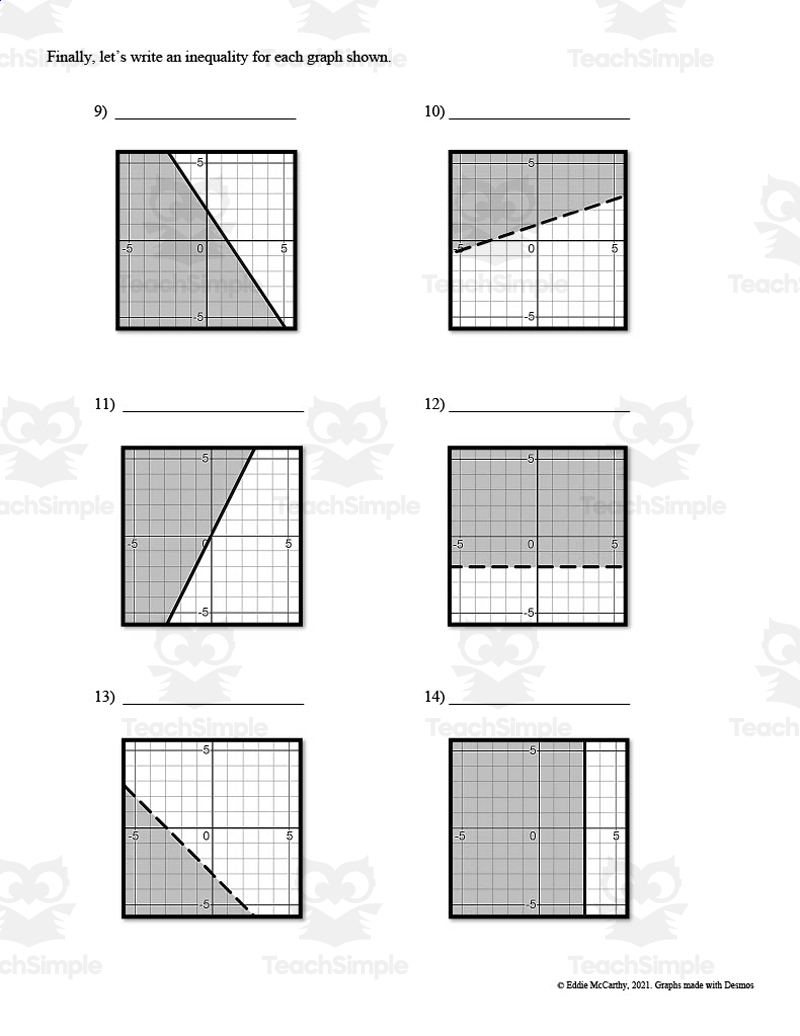Graphing Linear Inequalities Guided Notes Homework Set By Teach Simple