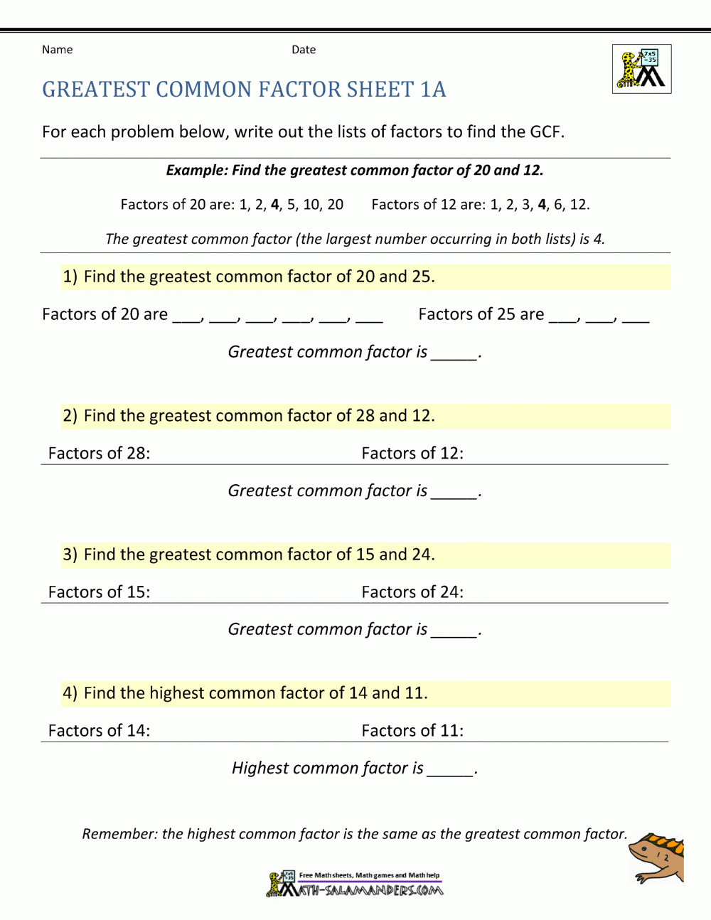 Greatest Common Factor Worksheet Page Worksheets Library