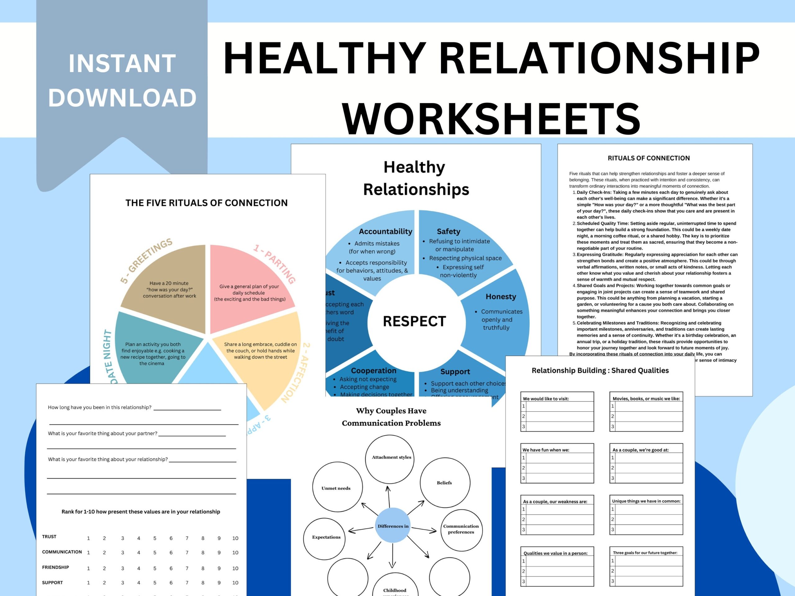 Healthy Relationship Worksheets Couples Therapy Couples Counseling Worksheets For Improved Communication Etsy