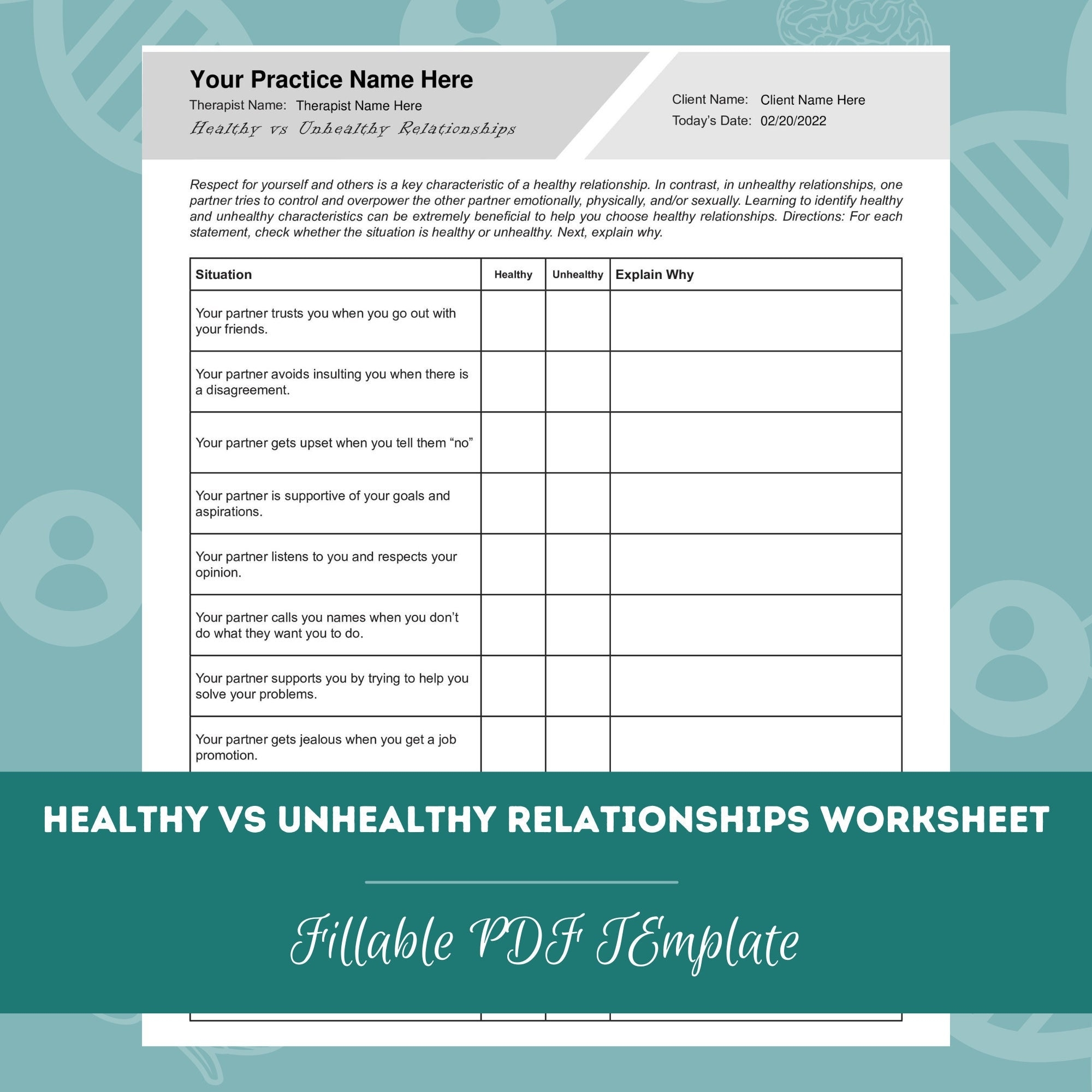healthy relationships worksheets