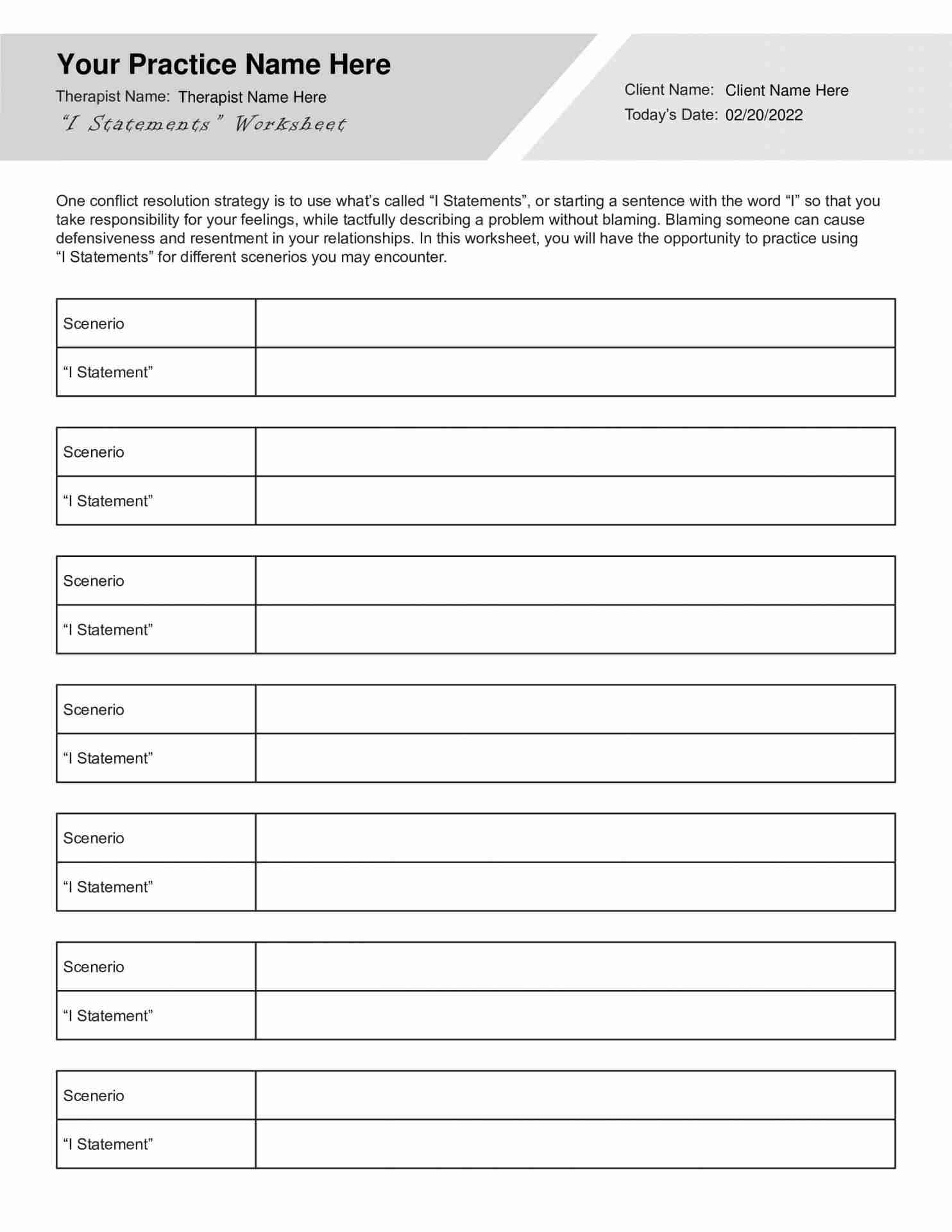 I Statements Worksheets Bundle Editable Fillable Printable PDFs TherapyByPro