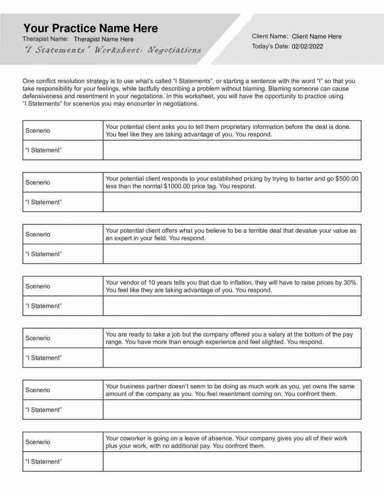 I Statements Worksheets Bundle Editable Fillable Printable PDFs TherapyPatron