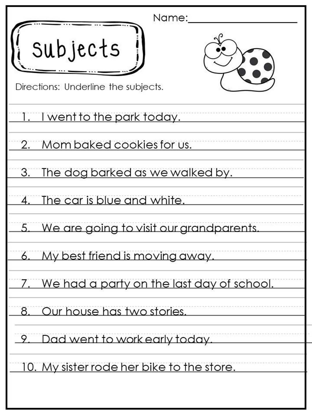 Identifying Subject Predicates And Verbs In A Sentence Worksheets Etsy Israel