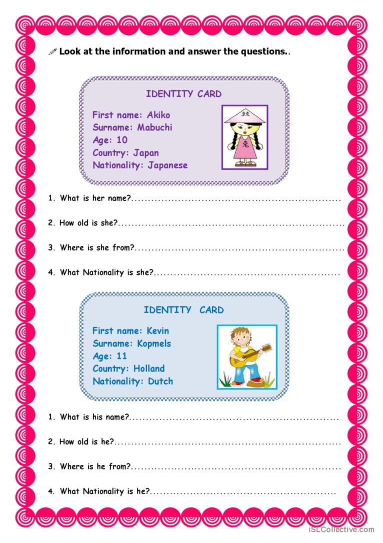 Identity Card 1 Reading For Detail English ESL Worksheets Pdf Doc