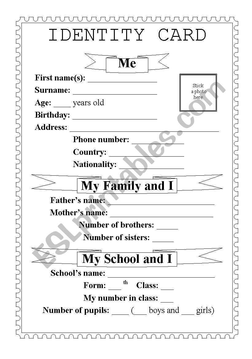 Identity Card ESL Worksheet By Susy M 