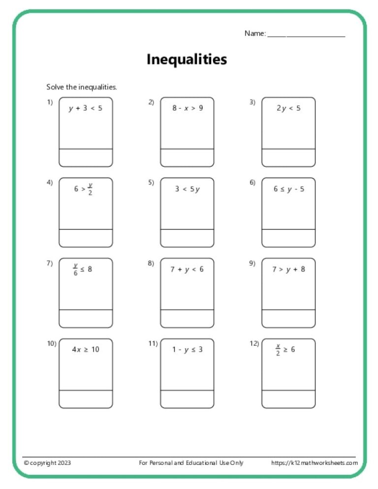 Inequalities Worksheets