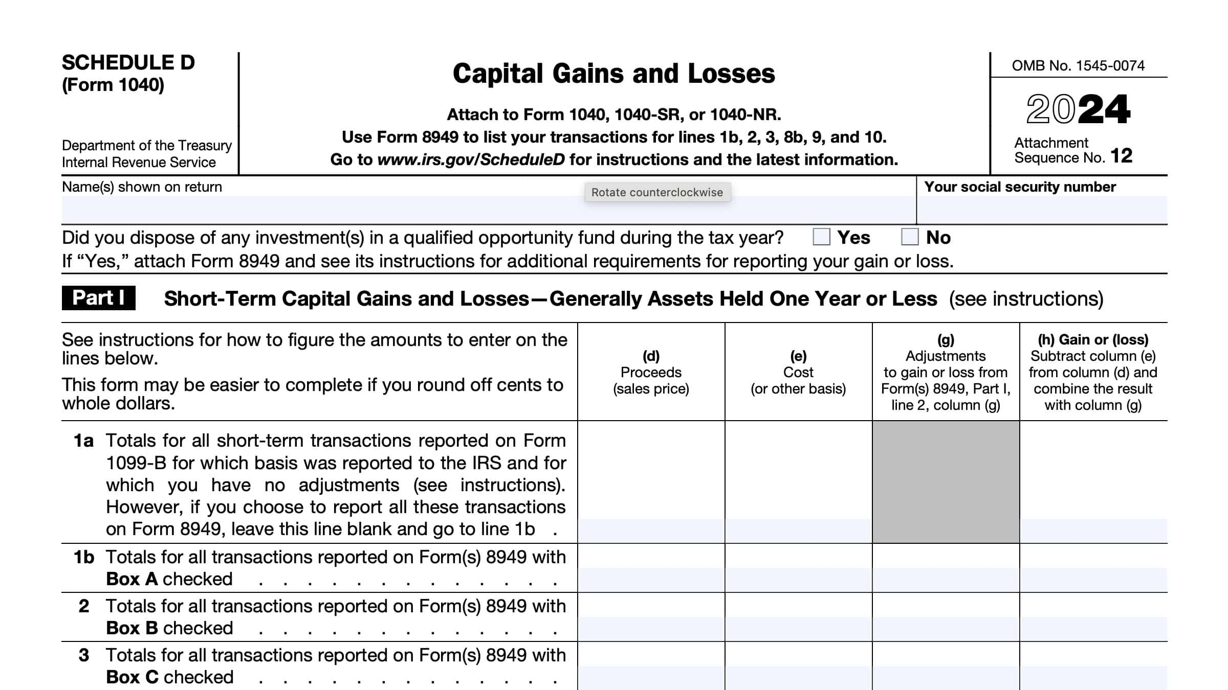 IRS Schedule D Instructions Capital Gains And Losses