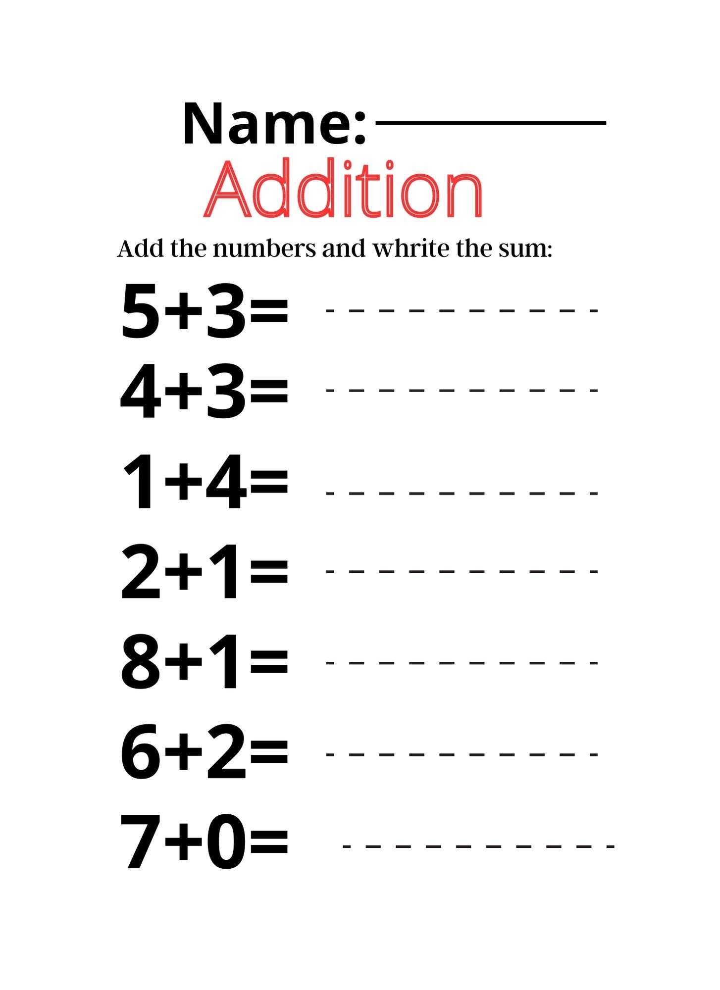 adding math worksheets
