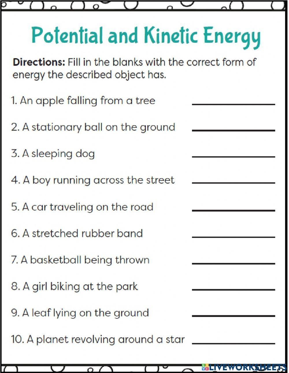 Kinetic And Potential Energy Worksheets Worksheets Library