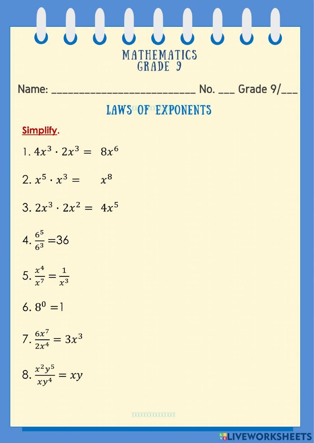 Laws Of Exponents Spidey Mojo Live Worksheets Worksheets Library
