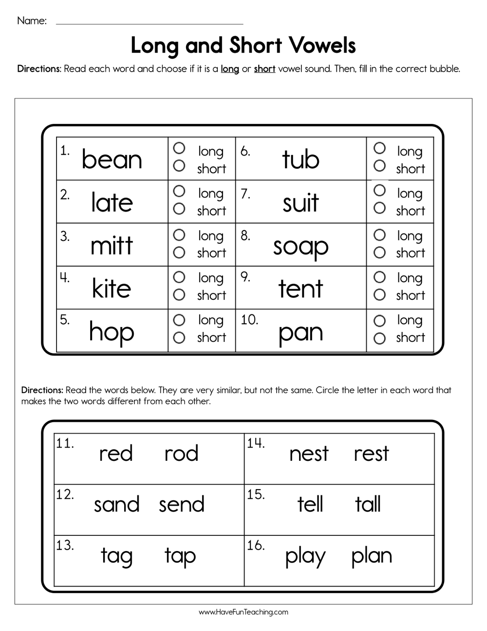 long vowel sounds worksheets