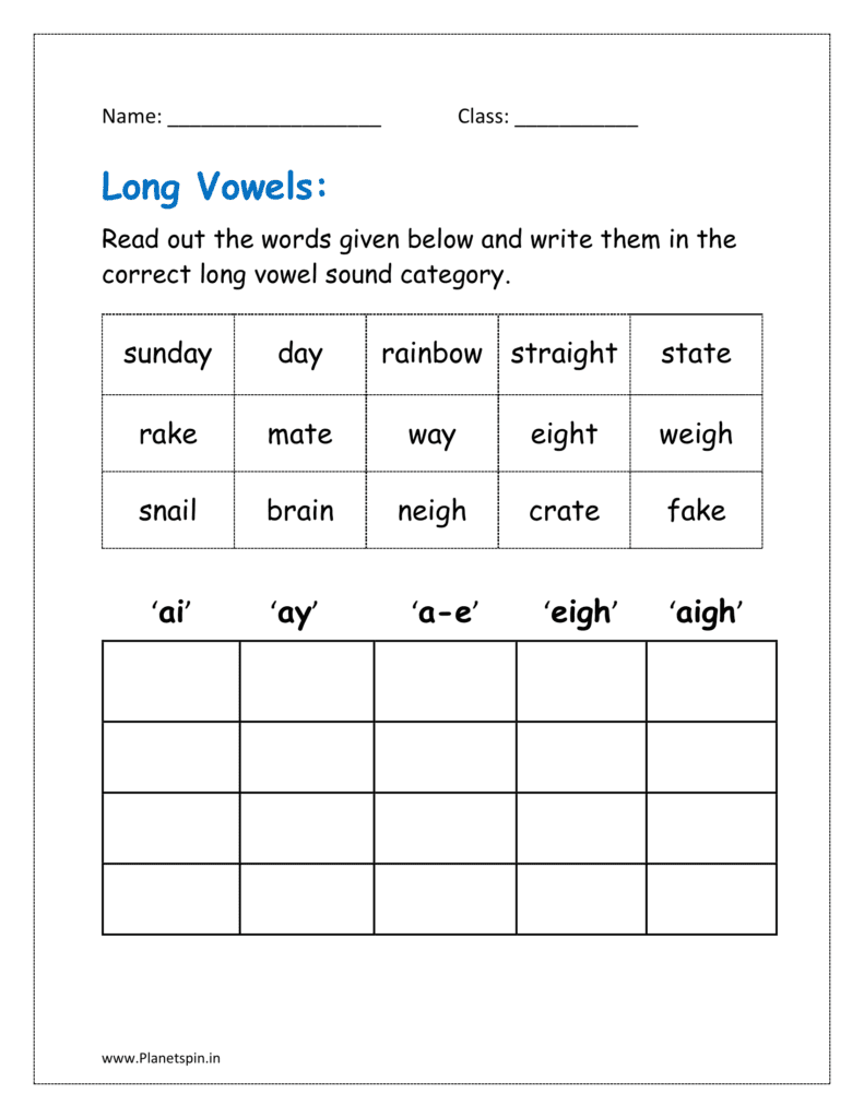 Long Vowel Sounds Worksheets Pdf For Kindergarten Planetspin in