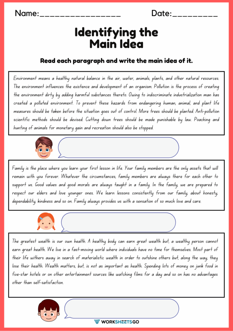 Main Idea Worksheets For Grade 1 Worsheets Library Worksheets Library