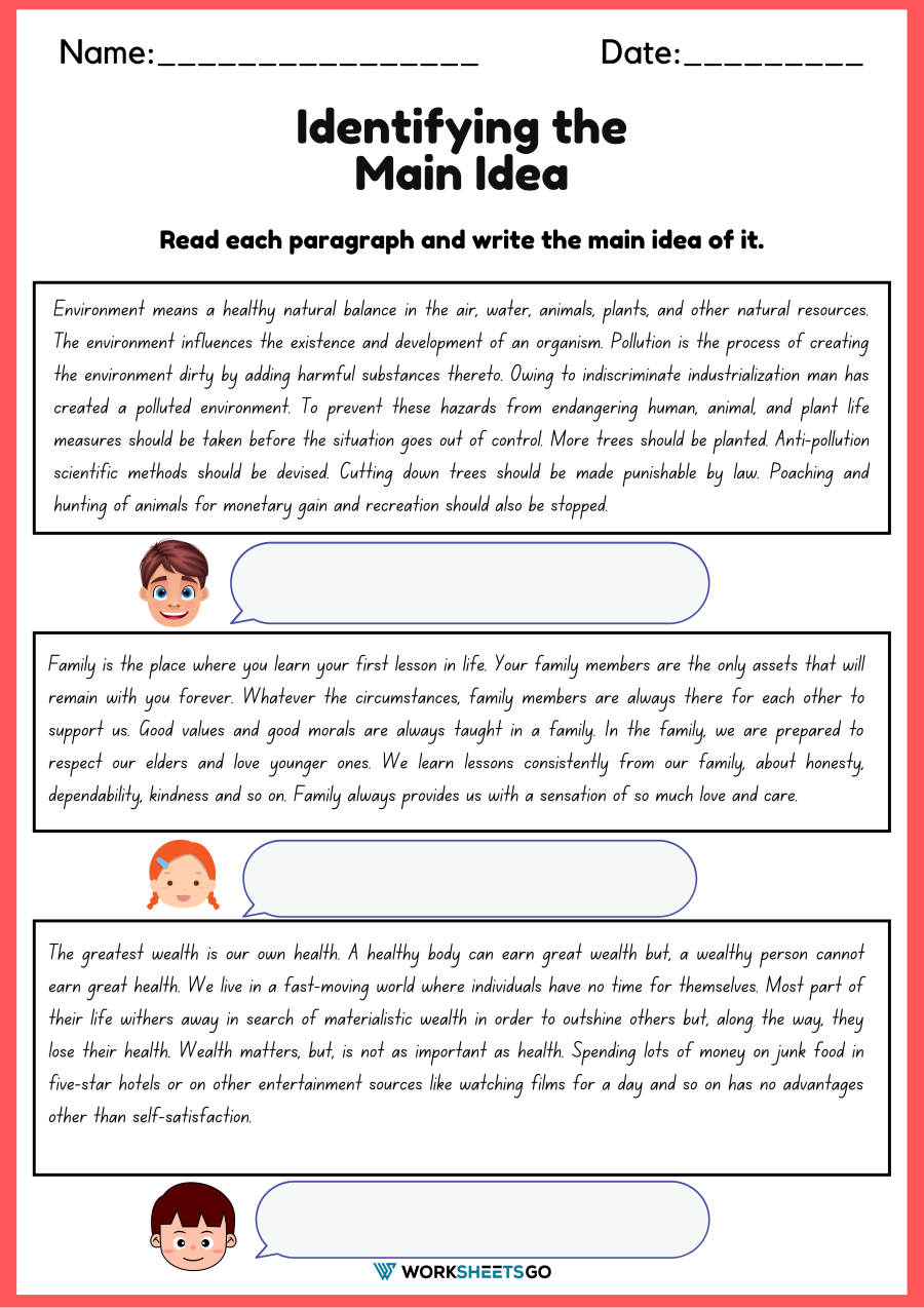Main Idea Worksheets For Grade 1 Worsheets Library Worksheets Library