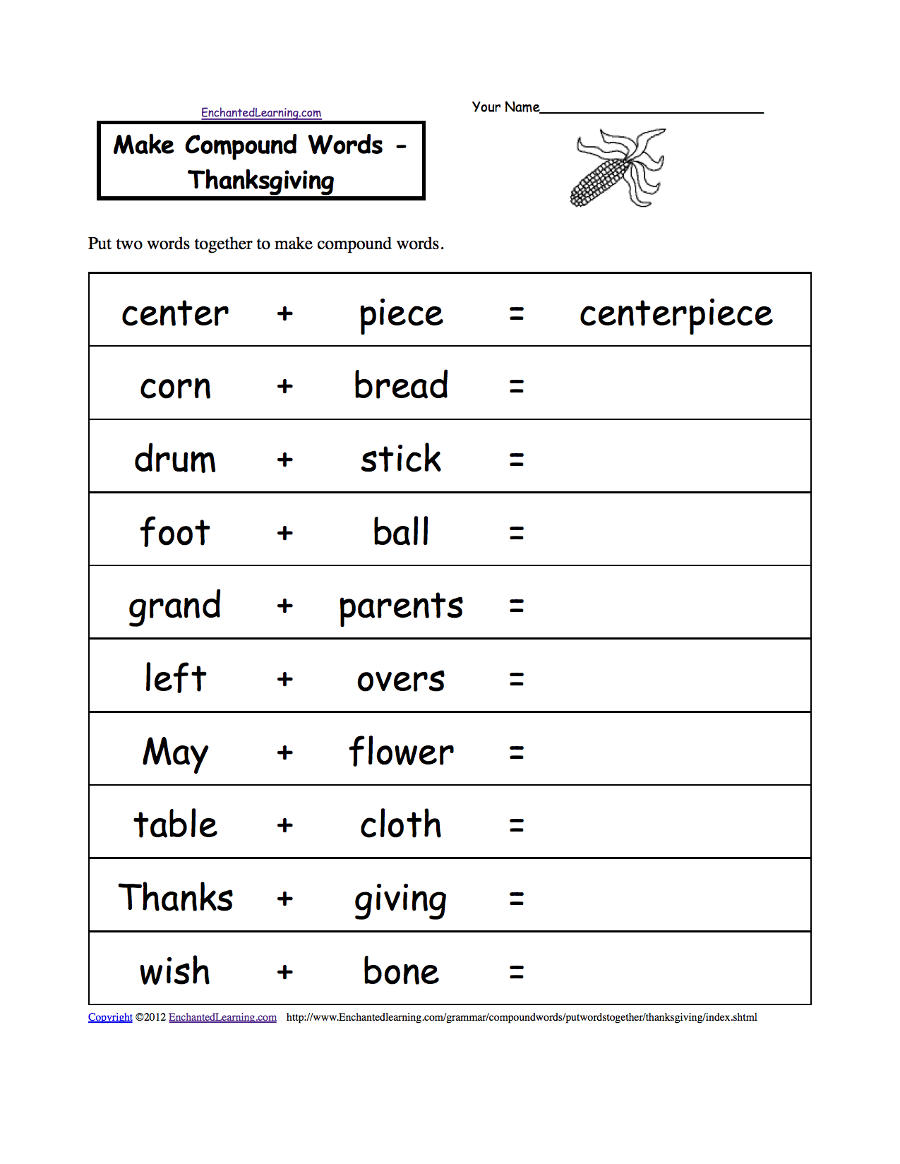 Make Compound Words Printable Worksheets EnchantedLearning