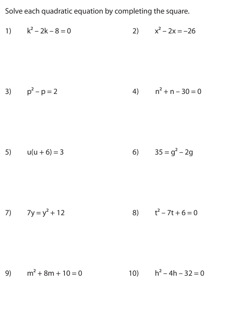 Math Confidence The Best 8 Completing The Square Worksheets The Worksheets Library