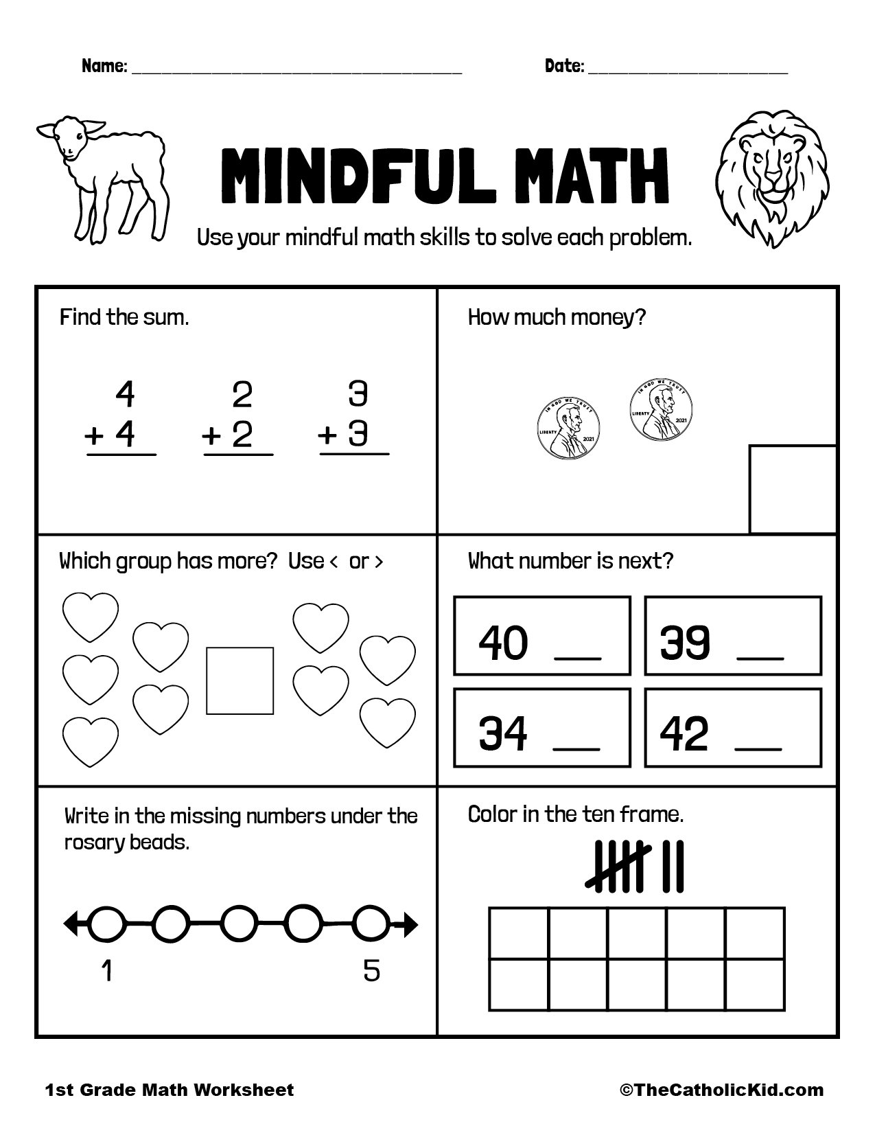math worksheets for 1st graders