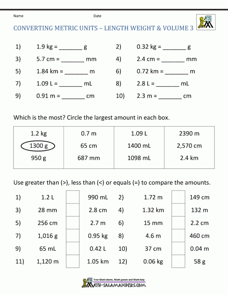 Metric Conversion Worksheet