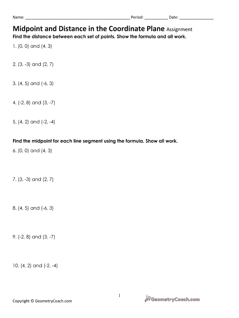 Midpoint And Distance Formula Worksheet Fill Out amp Sign Online Worksheets Library