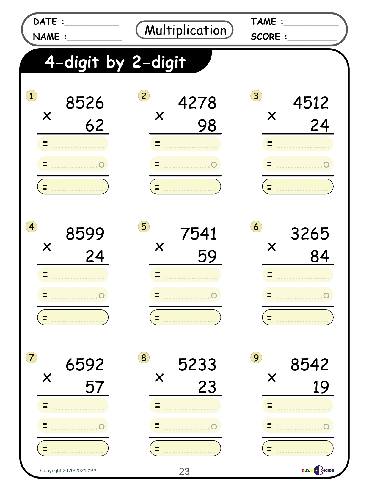 free printable multiplication worksheets
