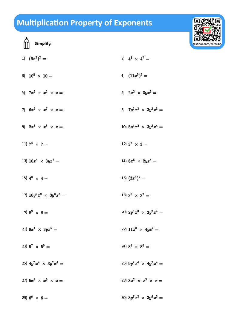 Multiplication Property Of Exponents Worksheets Worksheets Library