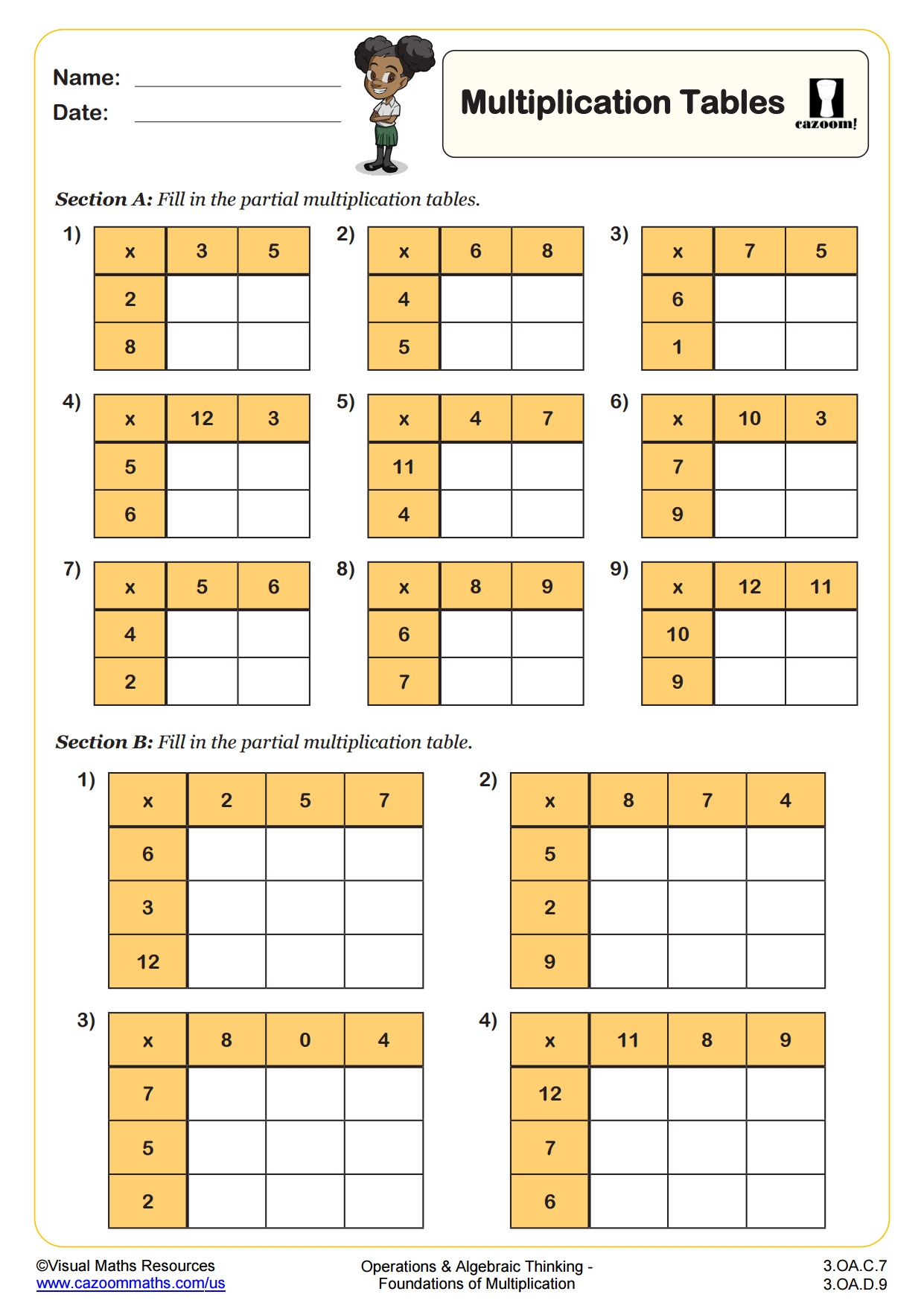 multiplication table worksheet