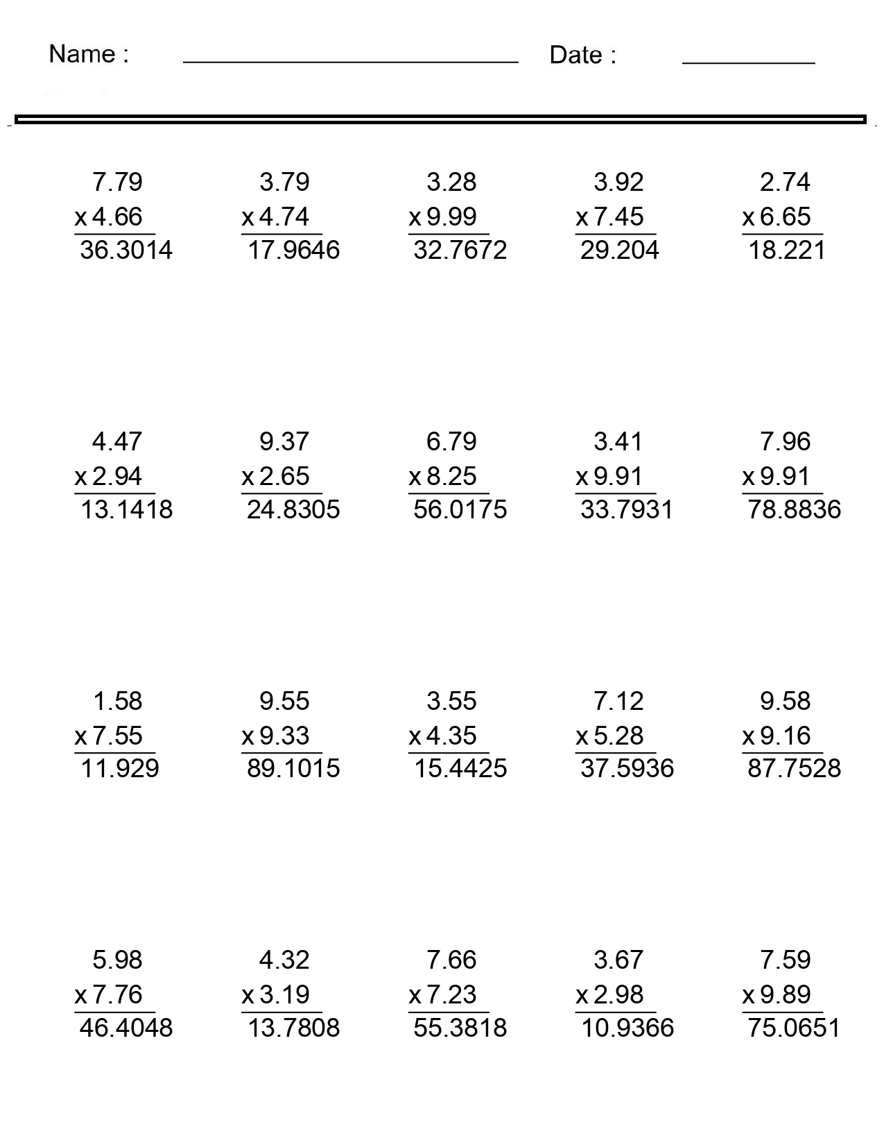 Multiplication Worksheets Decimal Numbers Multiplication Worksheets Made By Teachers