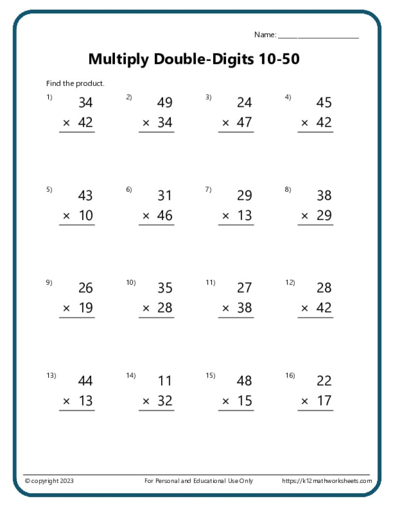 print multiplication worksheets