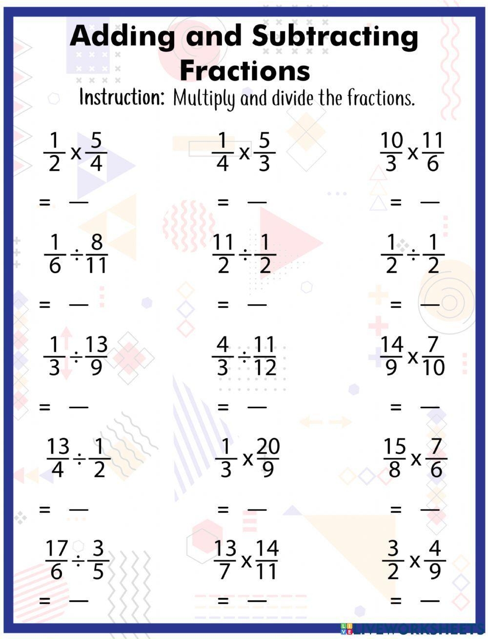 Multiplying And Dividing Fractions Live Worksheets Worksheets Library