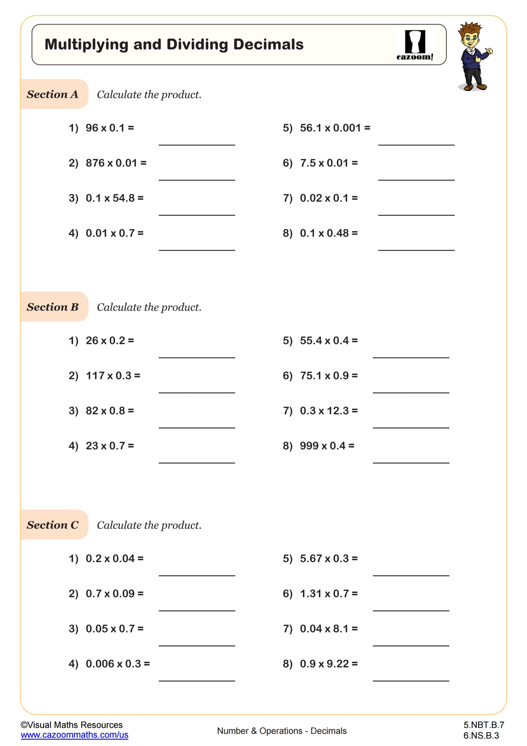 multiplying decimals worksheet