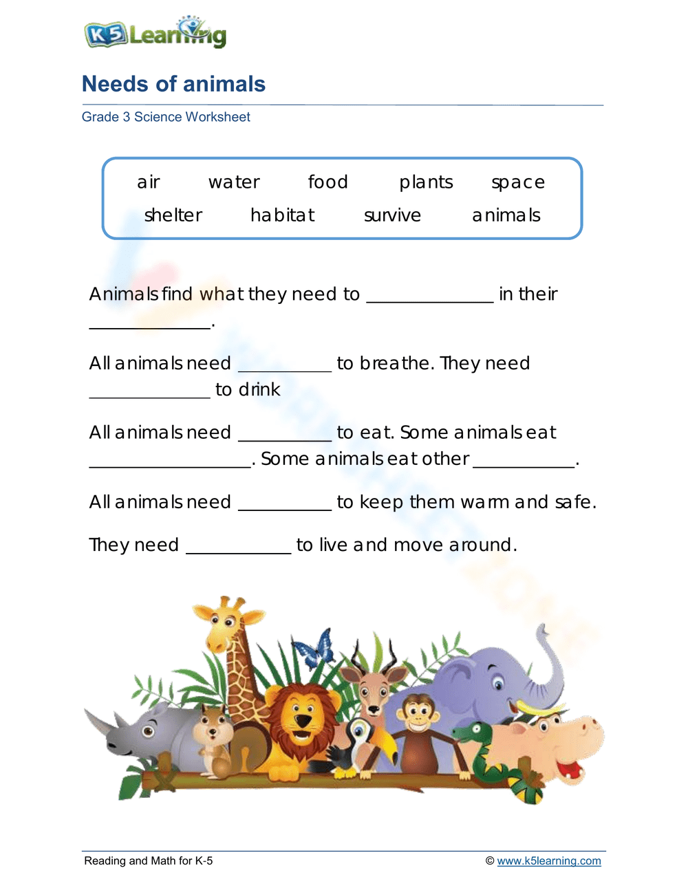 Needs Of Animals Worksheet Worksheets Library