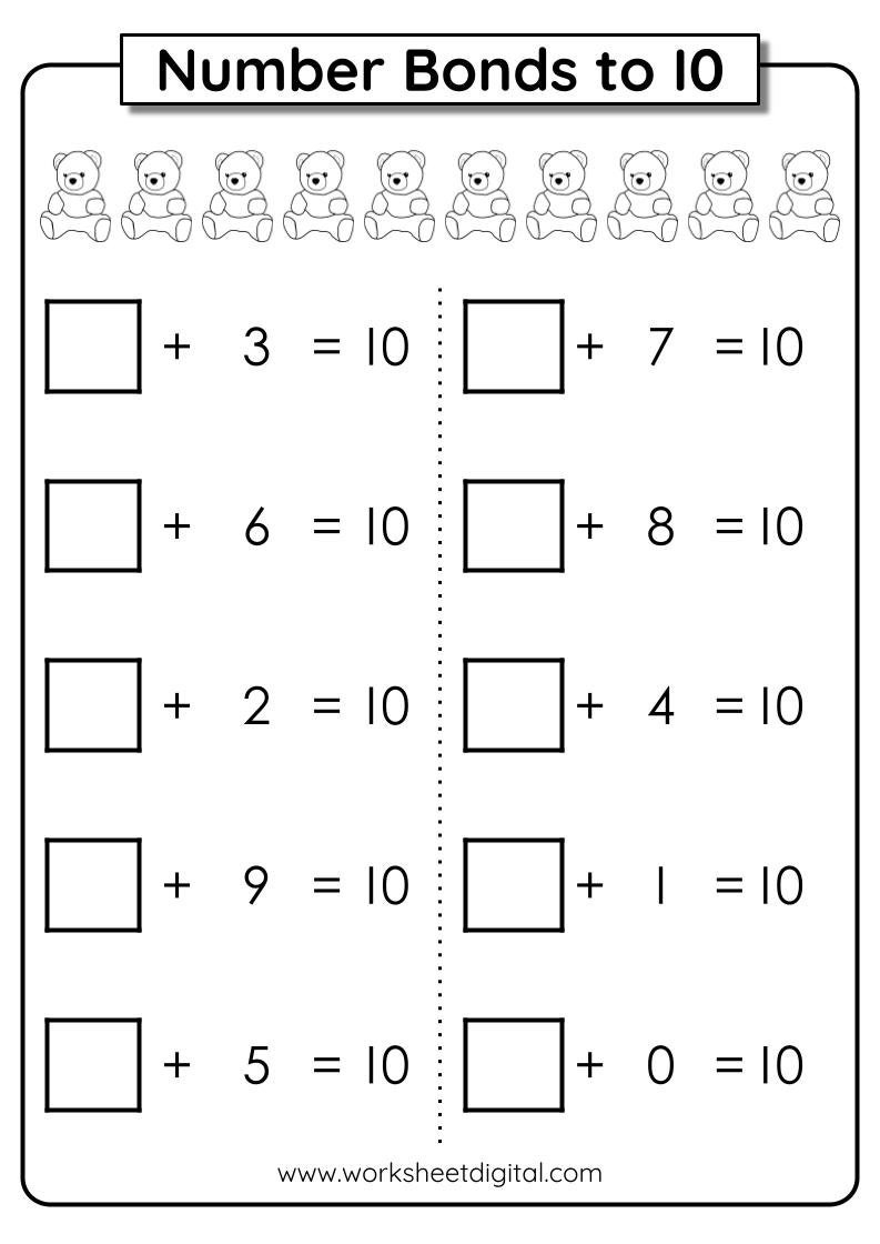 Number Bonds To 10 Worksheets Kindergarten Homeschool Activity PDF Etsy