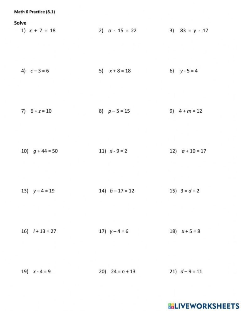 One Step Equation Worksheets Worksheets Library