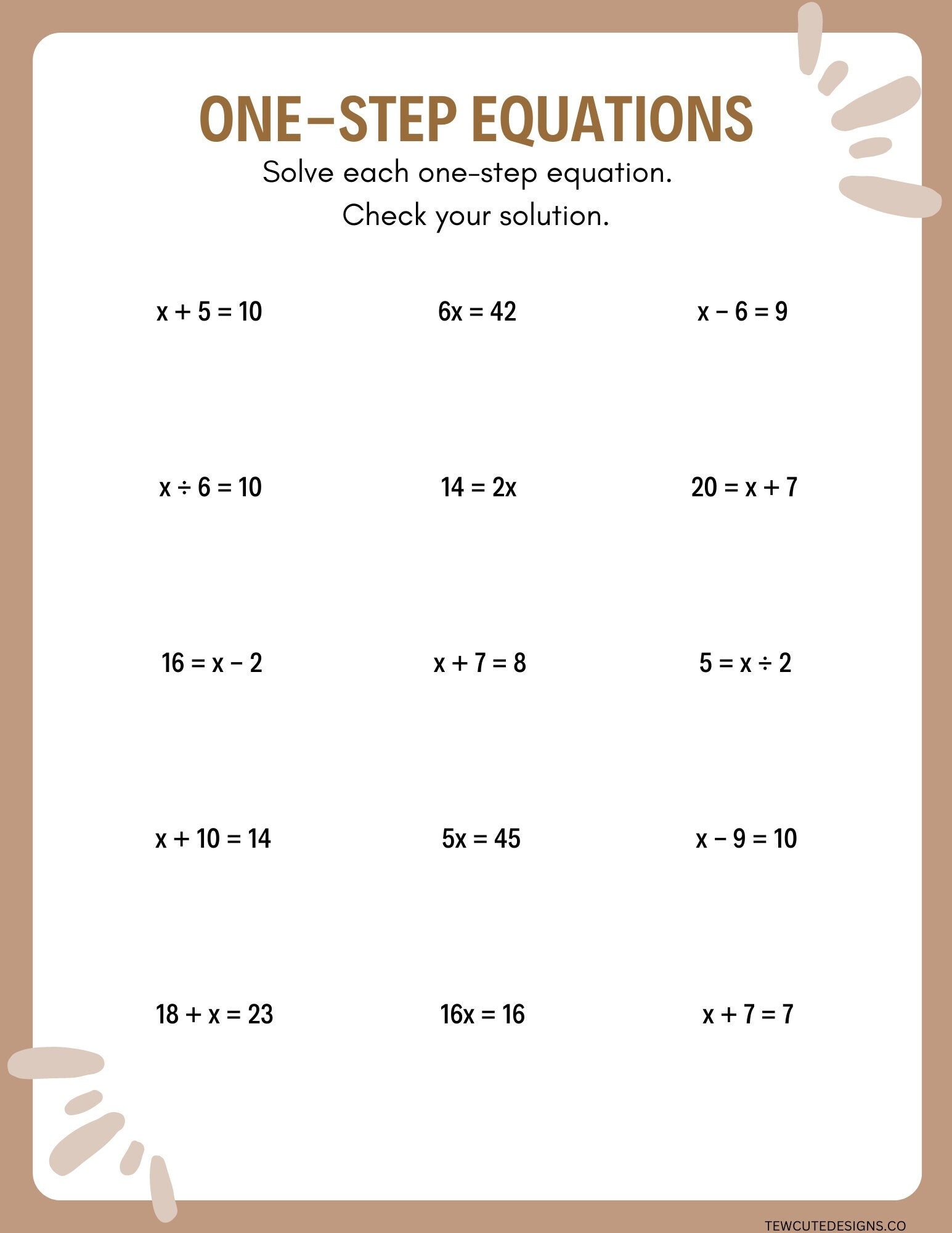 one step equations worksheet pdf one step equations worksheet pdf