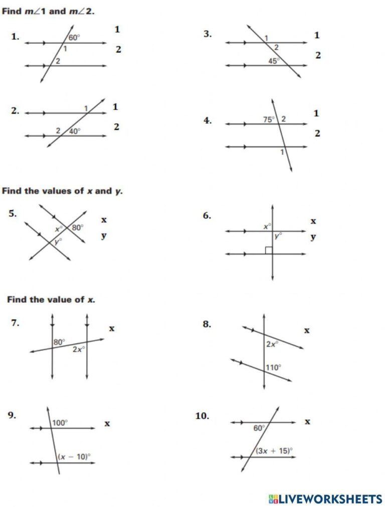 Parallel Lines And Transversals Interactive Worksheet Live Worksheets Library