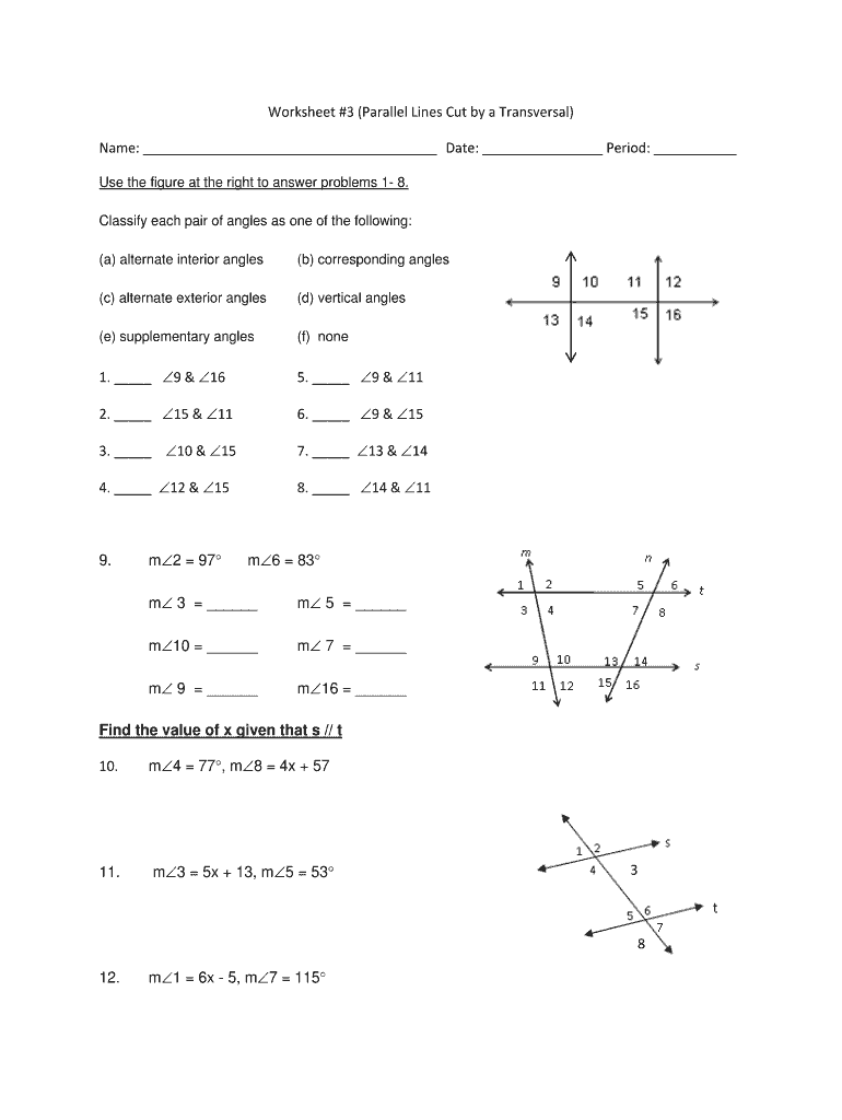 parallel lines cut by a transversal worksheet parallel lines cut by a transversal worksheet