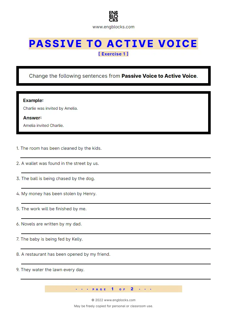 Passive To Active Voice Exercise 1 Worksheet English Grammar Worksheets Library