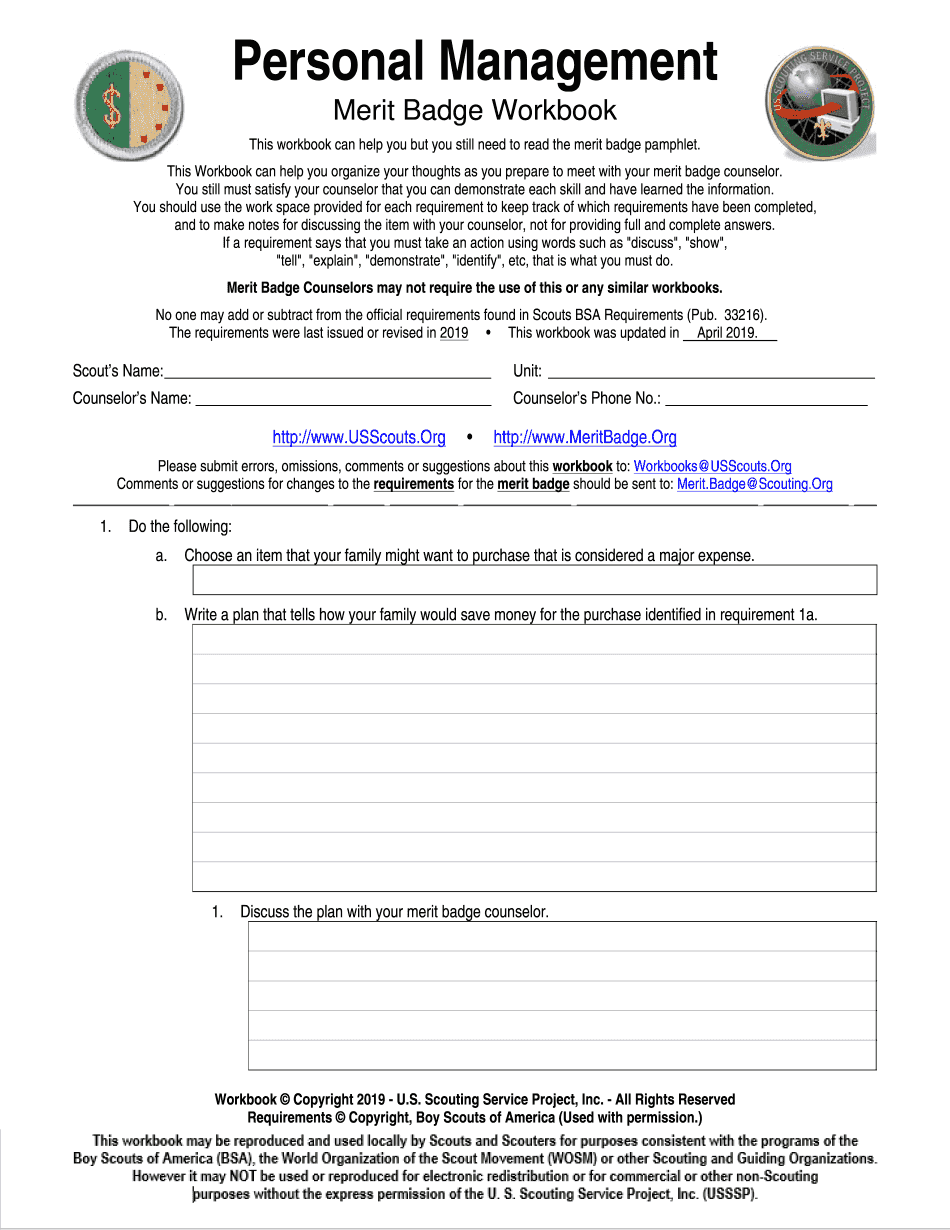 Personal Fitness Merit Badge Printable Blank PDF Online
